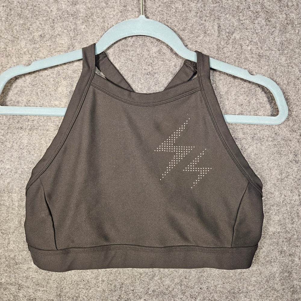 SoulCycle Womens Black Sports Bra Lightning Bolt Bling Active Gym Workout Sz L